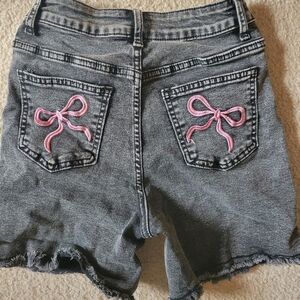 Women’s Black Denim Jean Shorts with Pink Embroidered Detail